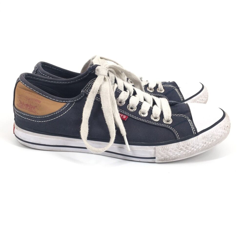 Levis Denim Low Top Sneakers Size 8.5 Mens Dark Blue White Casual Logo Shoes